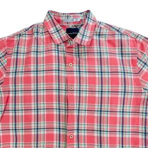 Tommy Bahama Men's XL 59%Linen Pink Plaid Short Sleeve Button Up Shirt